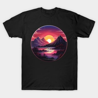 Vintage Vinyl Record Synthwave Sun T-Shirt